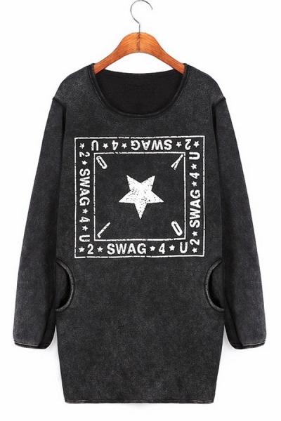 Oasap Star Graphic Wash Sweatshirt