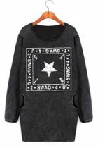 Oasap Star Graphic Wash Sweatshirt