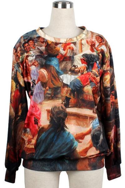 Oasap Street-chic Oil Painting Print Dress