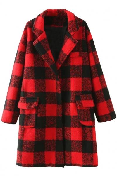 Oasap Classic Plaid Patch Pocket Open Front Coat