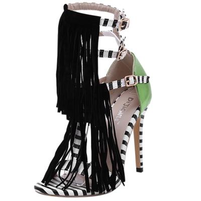 Oasap Peep Toe Stiletto Heels Fringe Sandals