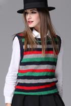 Oasap Chic Color Block Striped Sweater Vest