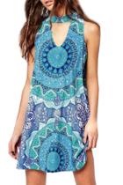 Oasap Women's Fashion Sleeveless Cut-out Printed Mini Dress