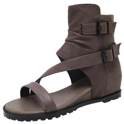 Oasap Solid Open Toe Buckle Strap Flat Heels Gladiator Sndals