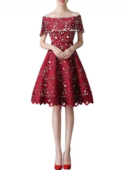 Oasap Women's Off Shoulder Hollow Out Lace Floral A-line Dress
