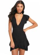 Oasap Deep V Neck Ruffle Slim Fit Party Dress