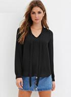 Oasap Tie Collar Long Sleeve Solid Pullover Blouse