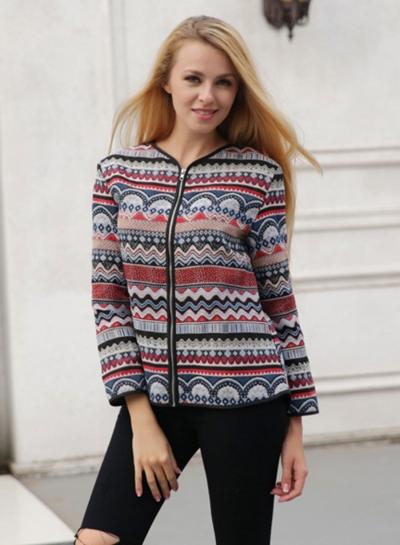 Oasap Floral Printed Zipper Fly Long Sleeve Coat