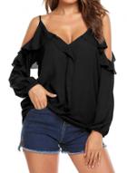 Oasap V Neck Off Shoulder Long Sleeve Ruffle Blouse