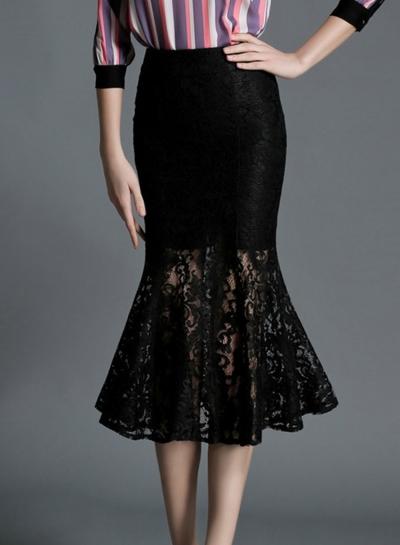 Oasap Pencil Bodycon Lace Midi Fishtail Skirt