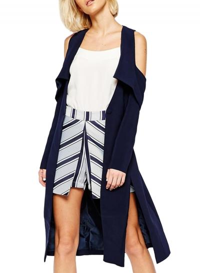 Oasap Women's Off Shoulder Long Sleeve One Button High Slit Coat