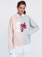 Oasap Color Block Floral Embroidery Pullover Sweatshirt