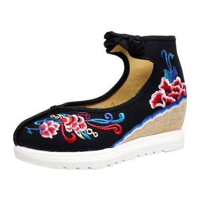Oasap Traditional Ankle Strap Floral Embroidery Wedge Heels Shoes