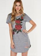 Oasap Short Sleeve Floral Embroidery Casual Mini Dresses
