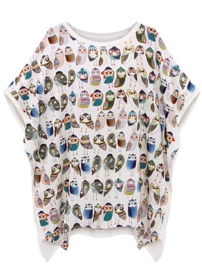 Oasap Women's Casual Printed Short Batwing Sleeve Loose Tee