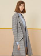 Oasap Fashion Double Breasted Plaid Coat With Belt
