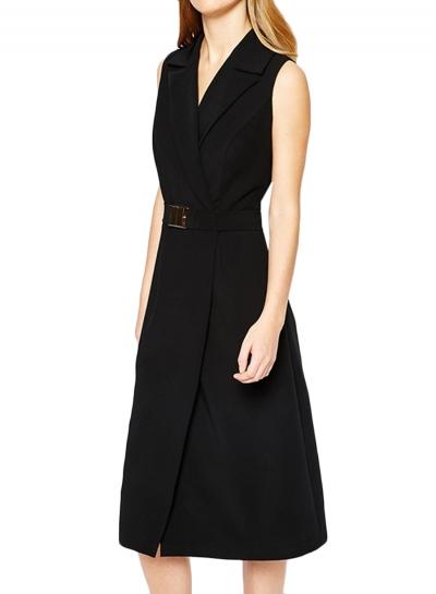 Oasap Women's Fashion V-neck Lapel Sleeveless Dress With Belt