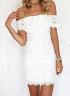 Oasap Slash Neck Cut Out Lace Day Dress