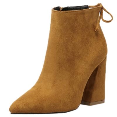Oasap Women's Solid Pointed Toe Side Zipper Chunky Heels Ankle Boots