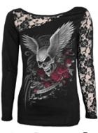 Oasap Lace Long Sleeve Halloween Floral Skull Pullover Tee