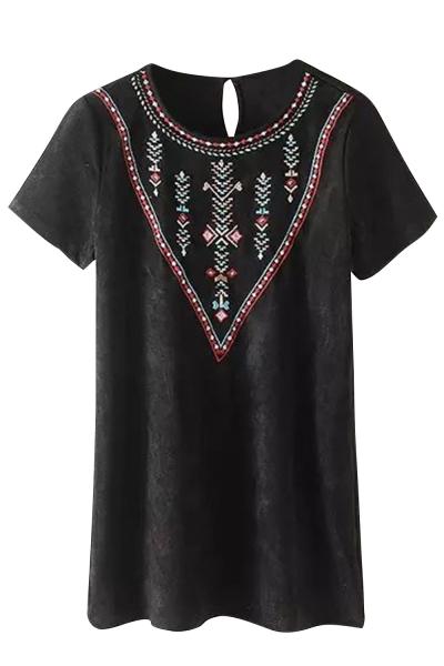 Oasap Vintage Embroidery Print Keyhole Back Loose Fit Dress