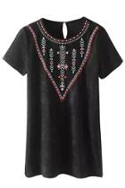 Oasap Vintage Embroidery Print Keyhole Back Loose Fit Dress