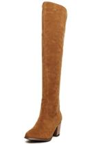 Oasap Faux Suede Alomond Toe Chunky Heel Thigh Boots