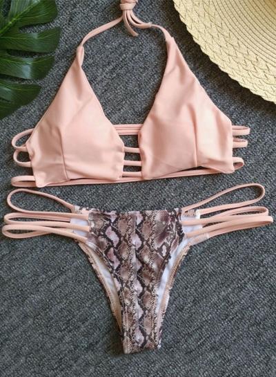 Oasap Halter Neck Sleeveless Backless Swimwear