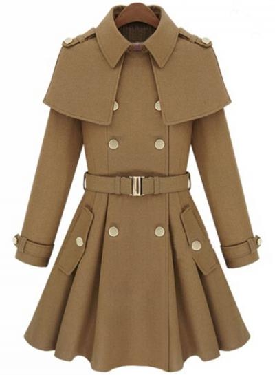 Oasap Casual Double Breasted Woolen Coat With Belt