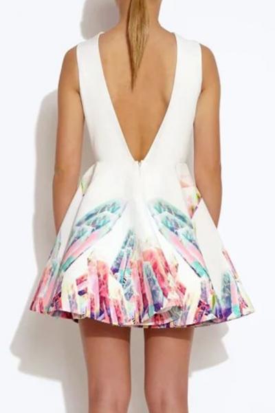 Oasap Chic Plunging Neckline Flare Dress