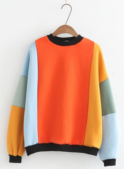 Oasap Half Collar Long Sleeve Color Splicing Fleece Sweatshirt