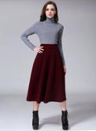 Oasap High Waist A-line Midi Skirt With Pocket