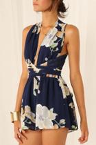 Oasap Navy Floral Crossover Rompers