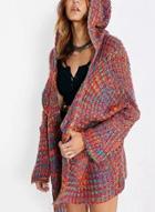 Oasap Hooded Color Mixture Open Front Cardigan