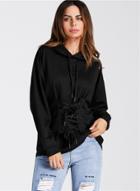 Oasap Solid Color Loose Fit Lace Up Hooded Sweatshirt