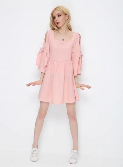 Oasap Off Shoulder Long Sleeve Bows Decoration Dress