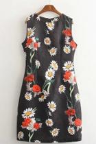 Oasap Women's Round Neck Sleeveless Floral Print Pencil Dress