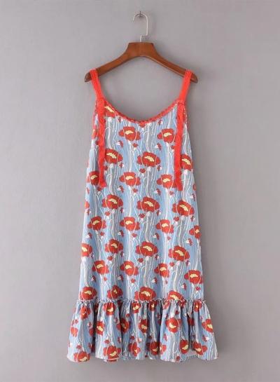 Oasap Floral Print Lace Trimming Slip Dress
