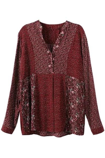 Oasap Floral Print V Neck Long Sleeve Blouse