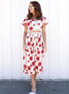 Oasap V Neck Short Sleeve Floral Print Blouse Skirt Set