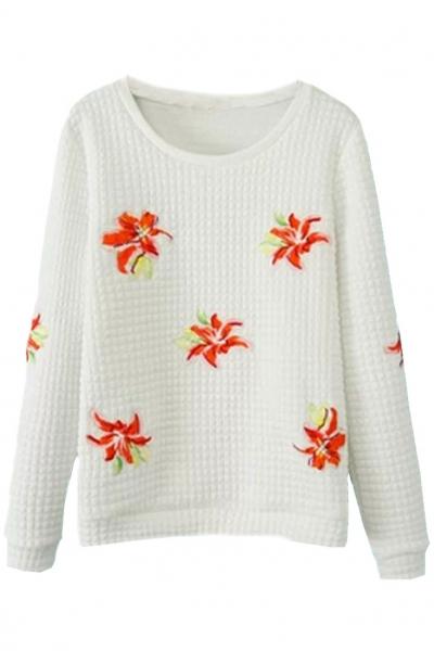 Oasap Demure Embroidered Floral Pattern Sweatshirt