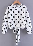 Oasap Round Neck Long Sleeve Polka Dots Back Lace Up Sweatshirt