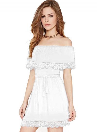 Oasap Fashion Off Shoulder Ruffle Short Sleeve Dress With Belt