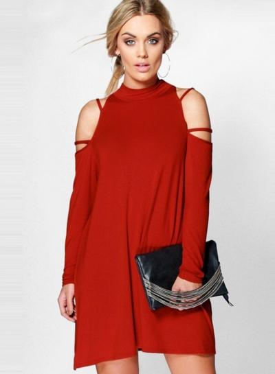 Oasap Women's Open Shoulder High Neck Loose Fit Dress