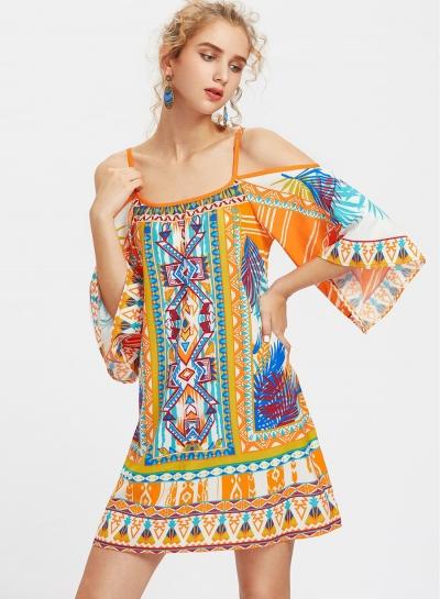 Oasap Spaghetti Strap Off Shoulder Floral Printed Dresses