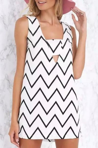 Oasap Stylish Zigzag Print Sleeveless Mini Shift Dress