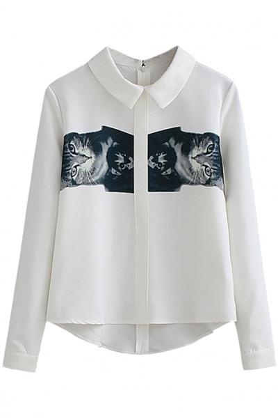 Oasap Likable Duet-cat Pattern Blouse