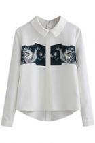 Oasap Likable Duet-cat Pattern Blouse