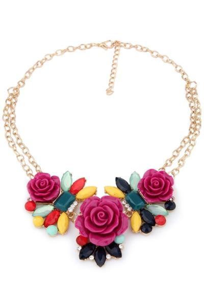Oasap Rose Faux Stone Bib Necklace