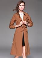 Oasap Fashion Solid Long Sleeve Trench Coat With Belt